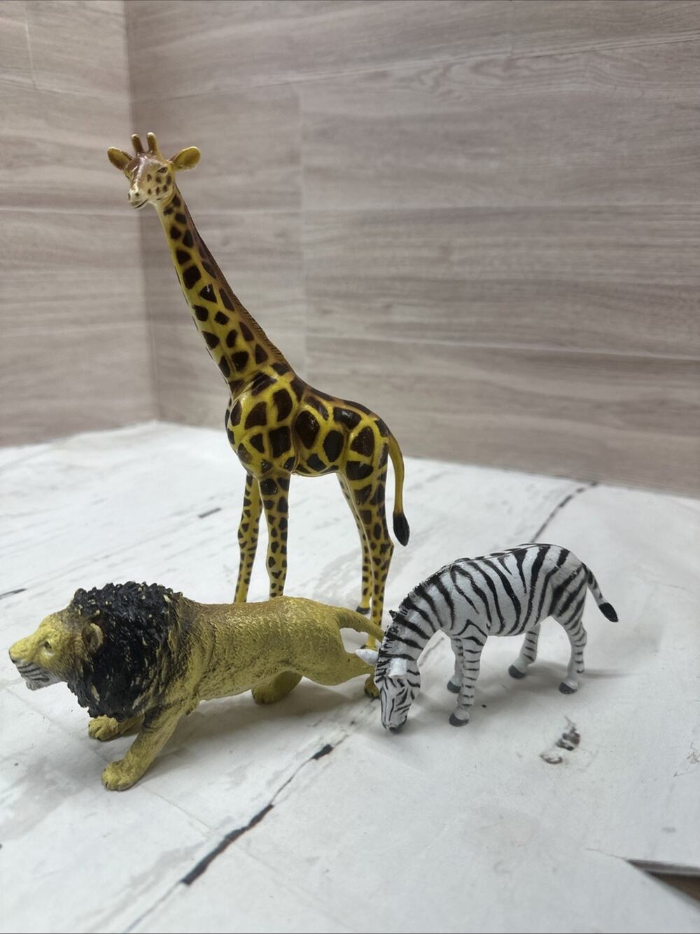 Lion, Giraffe, Zebra, PVC Figurines Vintage Lot Of 3